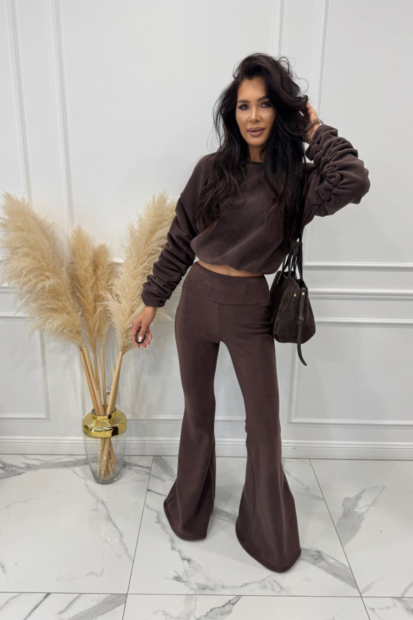 Czekoladowy komplet polar bluza + spodnie Bear 173