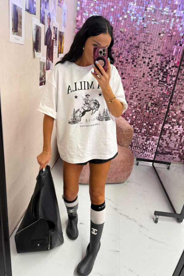 Białe podkolanówki z różą i logo LA MILLA 25