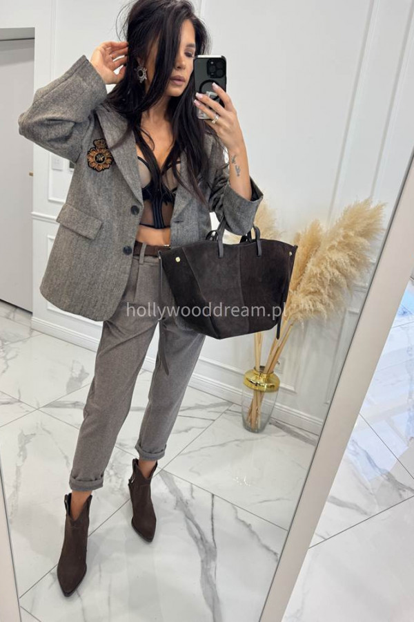 Beżowo-czekoladowe spodnie w jodełkę Kosta 19