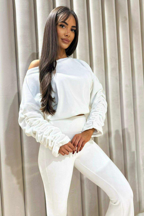 Śmietankowy komplet polar bluza + spodnie Bear 173