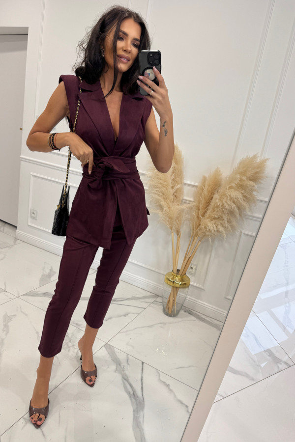 Bordowe spodnie cygaretki ze złotymi guzikami ARIEL 121