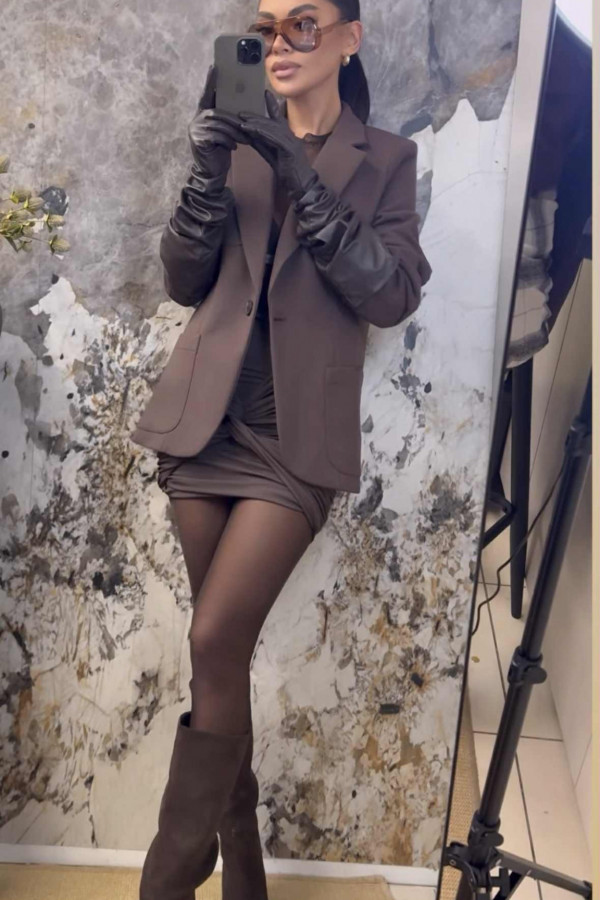 Czekoladowe legginsy z siateczki z zapiętką Kama 171