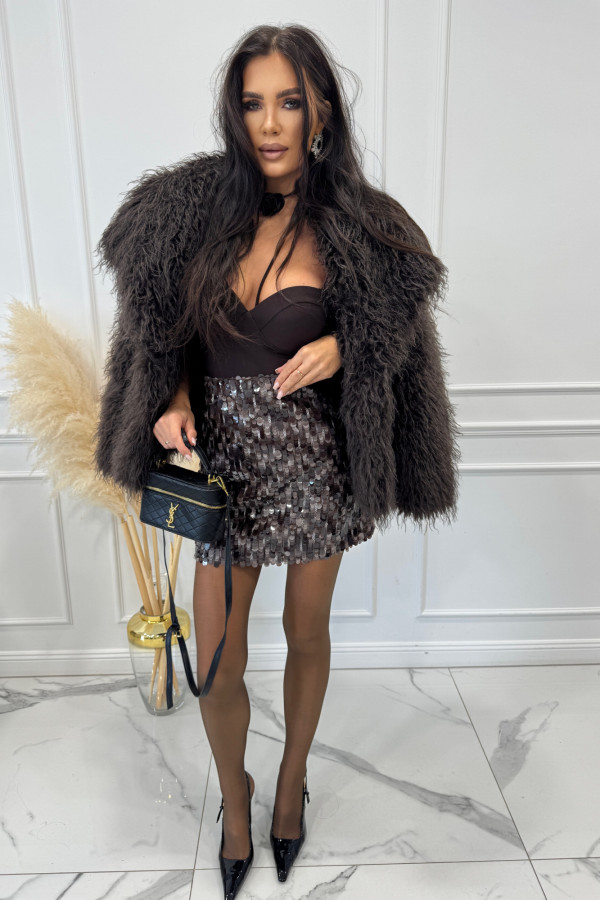 Czekoladowa spódnica mini w duże cekiny EWA 09