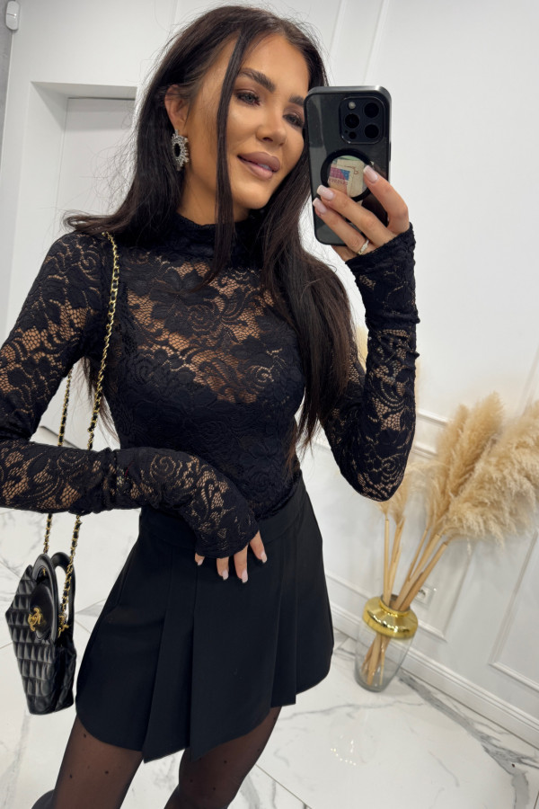 Bluzka koronkowa z golfem IDA czarna 25