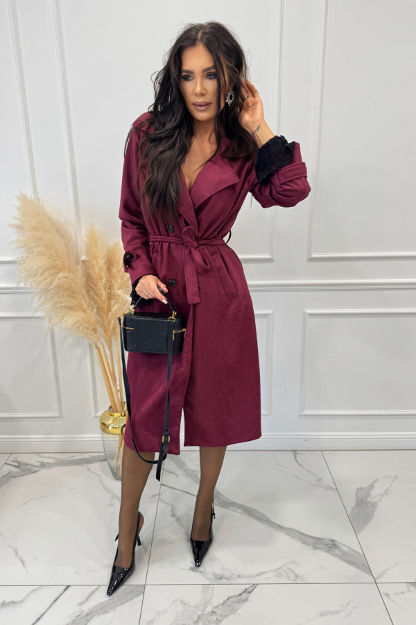 Bordowy płaszcz zamszowy dwurzędowy ALEKSANDER 02