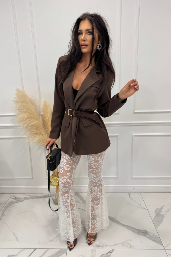 Białe spodnie koronkowe typu dzwony TYMON 19,17