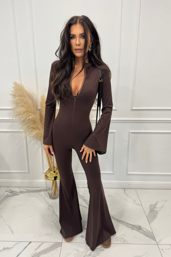 Czekoladowy kombinezon modelujący z zamkiem na przodzie Lena 173