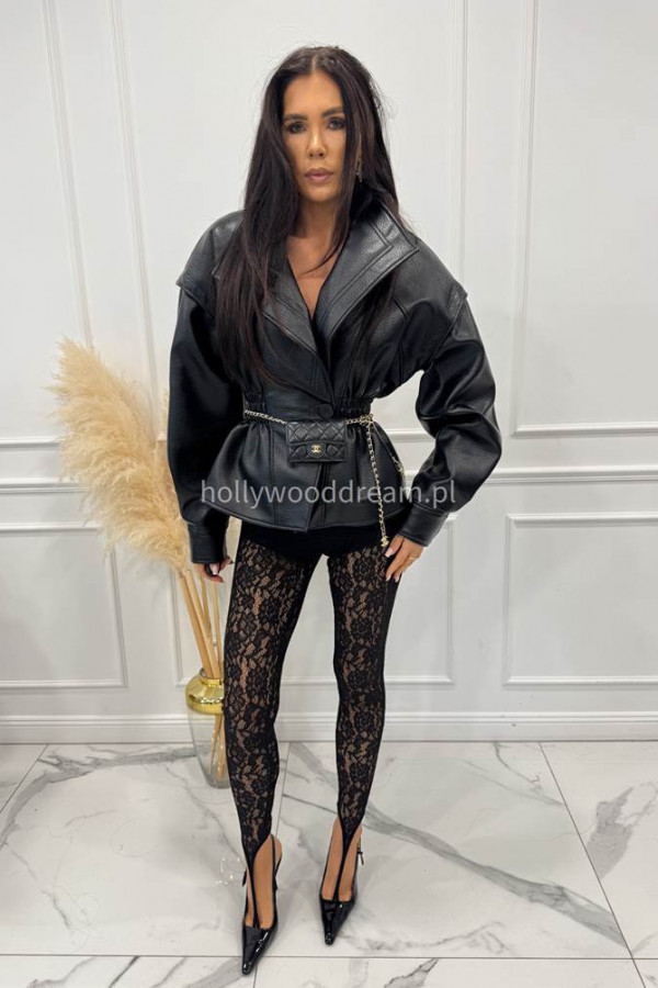 Czarna koronkowe legginsy z zakładką na palec i podszewką MISS 17