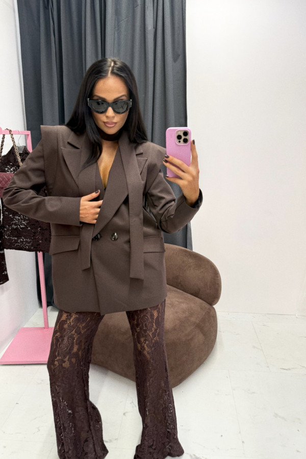 Marynarka z dwoma guzikami Elegra czekoladowa 25