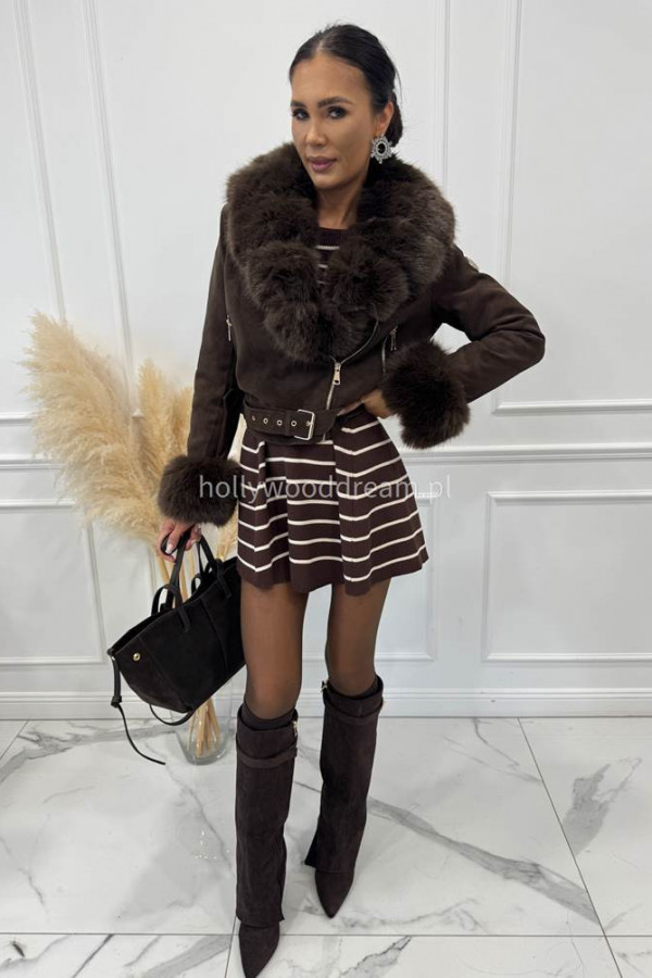 Brązowa kurtka z brązowym futerkiem Kila 09