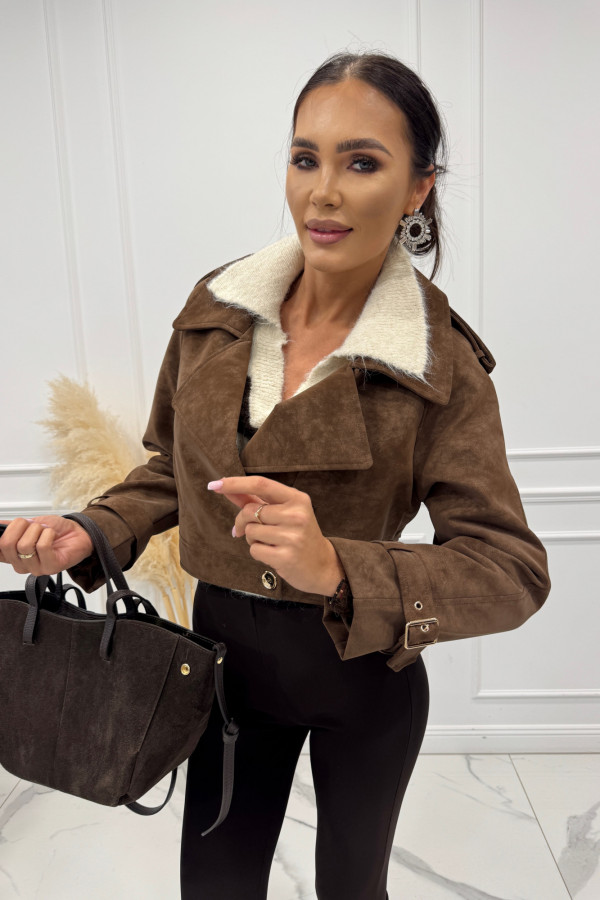 Jasnobrązowa kurtka ze złotymi zdobieniami Chely 09