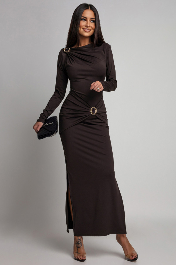 Czekoladowa sukienka maxi z biżuteryjnymi ozdobami SAMMY 26