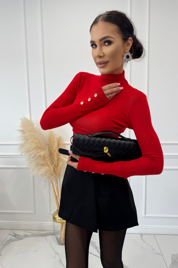 Bluzka z półgolfem i guzikami przy rękawie Allison czerwona 30