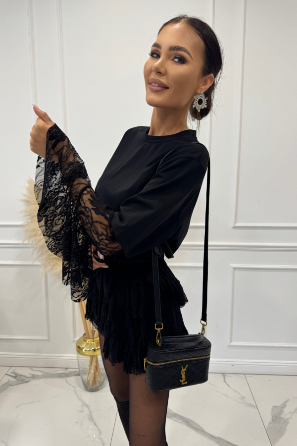 Czarne spódnico-spodenki koronkowe z falbanami ERNEST 173