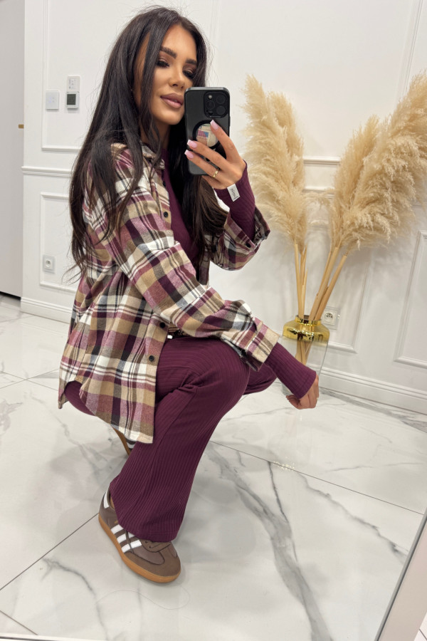 Fioletowo-kremowo-beżowa Koszula w kratę JENNY 52